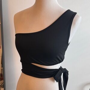 Elegant Black One-Shoulder Women's crop Top with tie